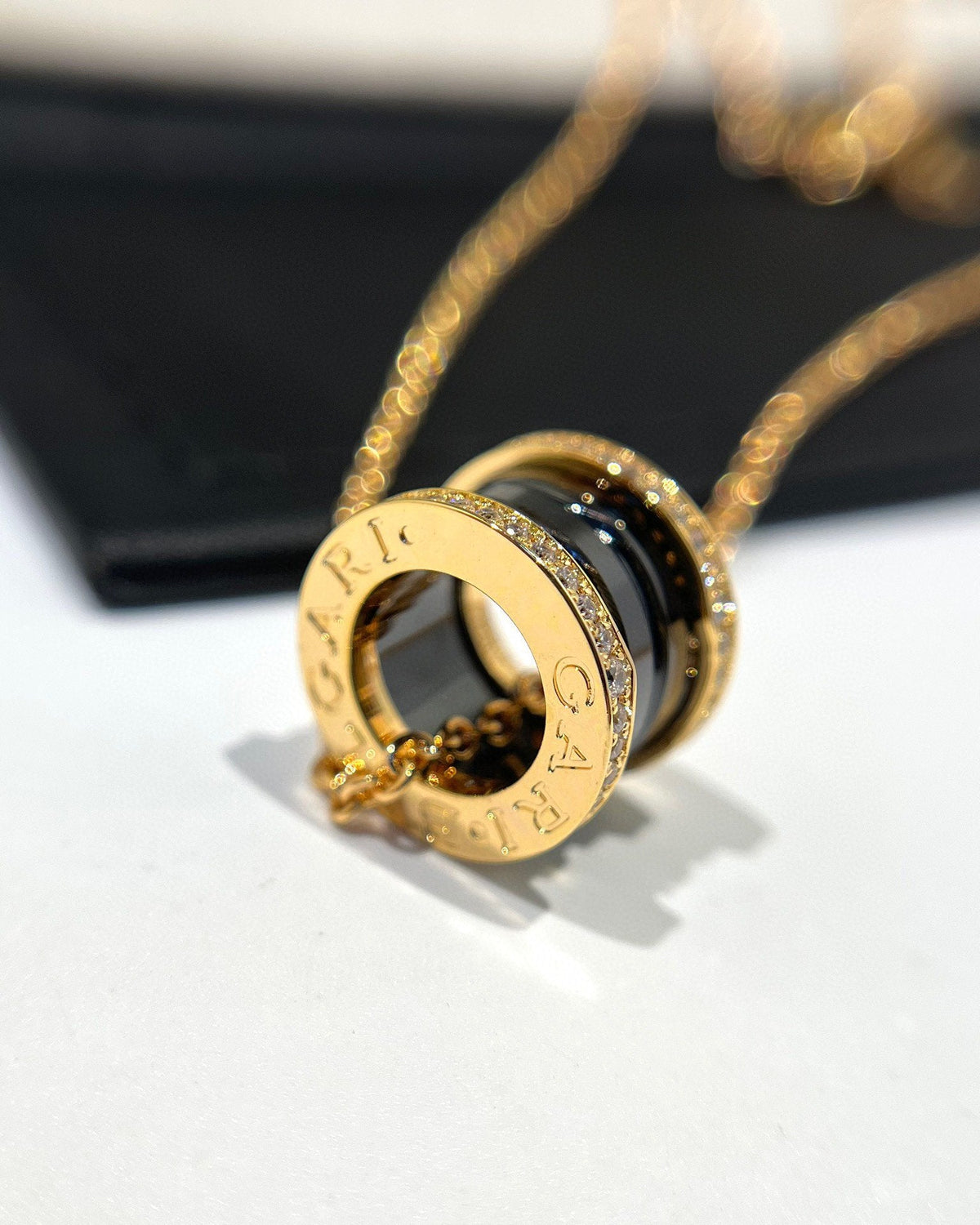 [⭐Lioran]ZERO 1 BLACK CERAMIC DIAMOND PINK GOLD NECKLACE