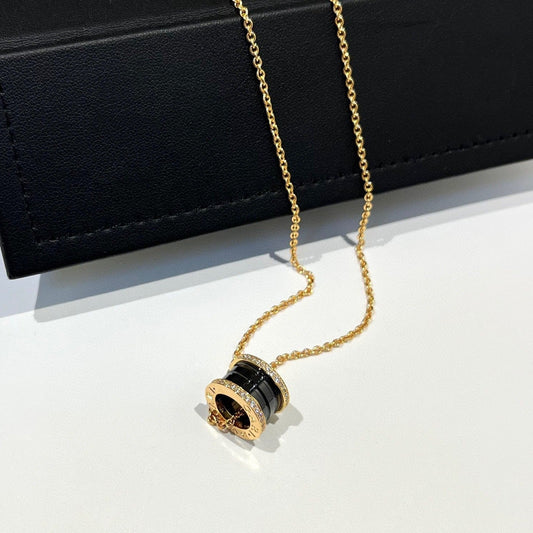 [⭐Lioran]ZERO 1 BLACK CERAMIC DIAMOND PINK GOLD NECKLACE