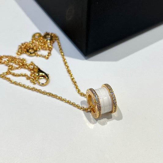 [⭐Lioran]ZERO 1 WHITE CERAMIC DIAMOND PINK GOLD NECKLACE