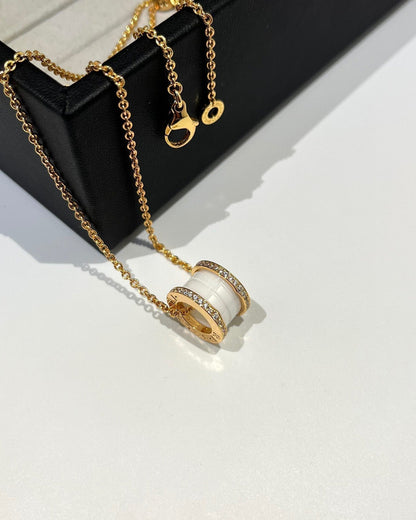 [⭐Lioran]ZERO 1 WHITE CERAMIC DIAMOND PINK GOLD NECKLACE